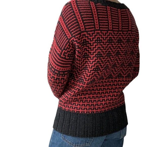 Theory Womens 100% Wool Soft Gray Red Fretta Loryella Geometric Sweater Sz L - Picture 6 of 9